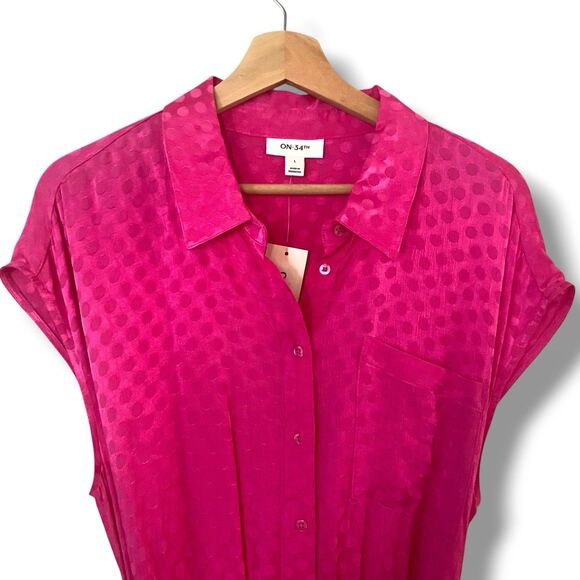NWT On 34th Women's Tonal Pink Dot Jacquard Cap Sleeve Midi Shirtdress Macy's - Picture 3 of 9